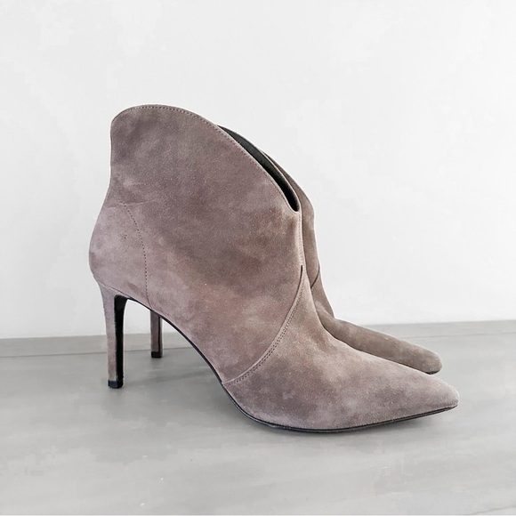 Saint Laurent Paris Road Gray Dipped Suede Heeled Ankle Bootie sz 38 - Picture 2 of 10